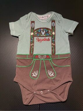 Anouk et Emile German Oktoberfest Lederhosen Baby Onesie NB 0-3M Embroidered